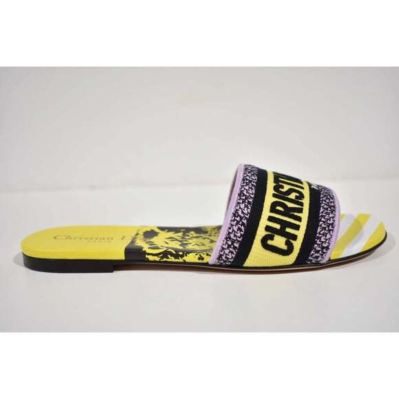 Christian Dior Dway D Jungle Yellow Black Embroidered Logo Slide Flat Sandal 36 - Picture 3 of 12